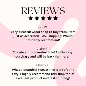 May include: A graphic displaying customer reviews, with the word "REVIEWS" at the top and five black stars. The testimonials praise the shop and its products, using phrases like "Great shop" and "soft and cozy!"