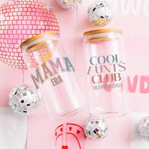 Mama Era Glass Can Cup With Lid and Straw Retro Tumbler Gift for Mom Aesthetic Libbey Glass Mama New Mom Gift 16oz Sipper Glass
