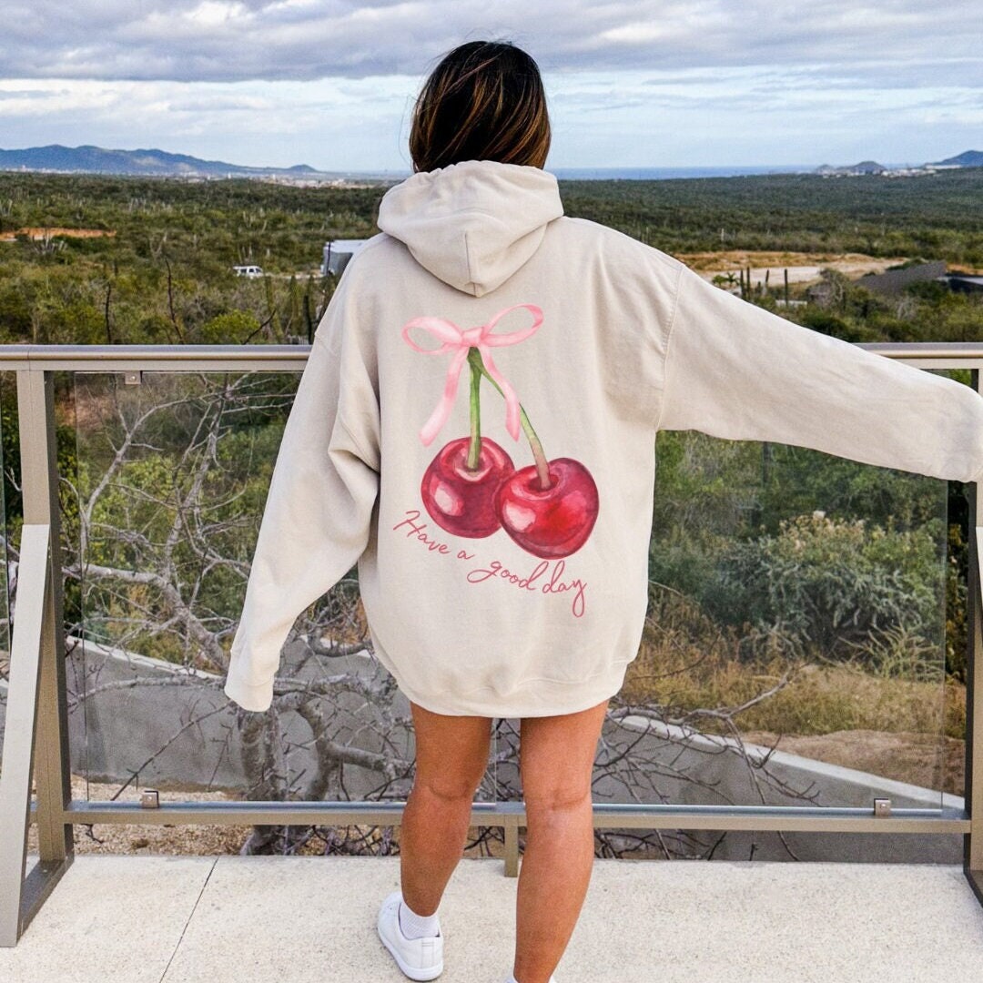 Coquette Cherry Hoodie Have A Good Day Hoodie Words on Back Coquette ...