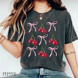 Coquette Cherry Bow Graphic Tee Soft Girl Aesthetic
