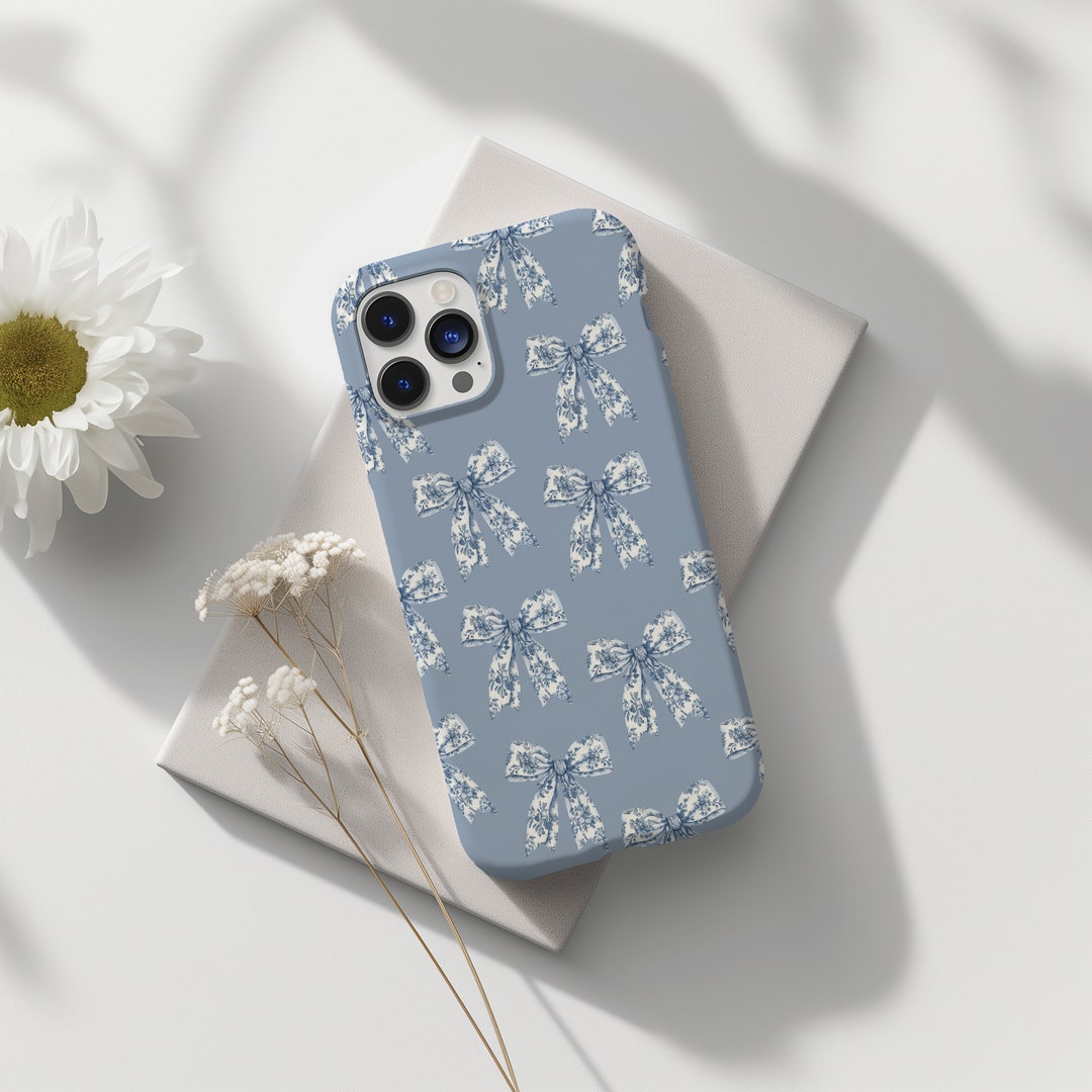 Toile De Jouy Blue Bow Phone Case Girly Phone Case Toile Bow Phone Case
