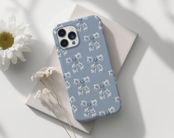 Toile De Jouy Blue Bow Phone Case Girly Phone Case Toile Bow Phone Case for IPhone 15 14 13 12 11