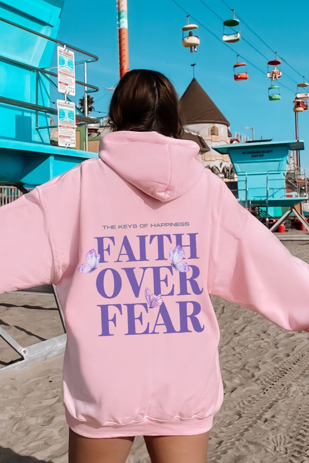 Dames Jezus Faith Over Fear Hoodies Casual Christian Trendy Gothic