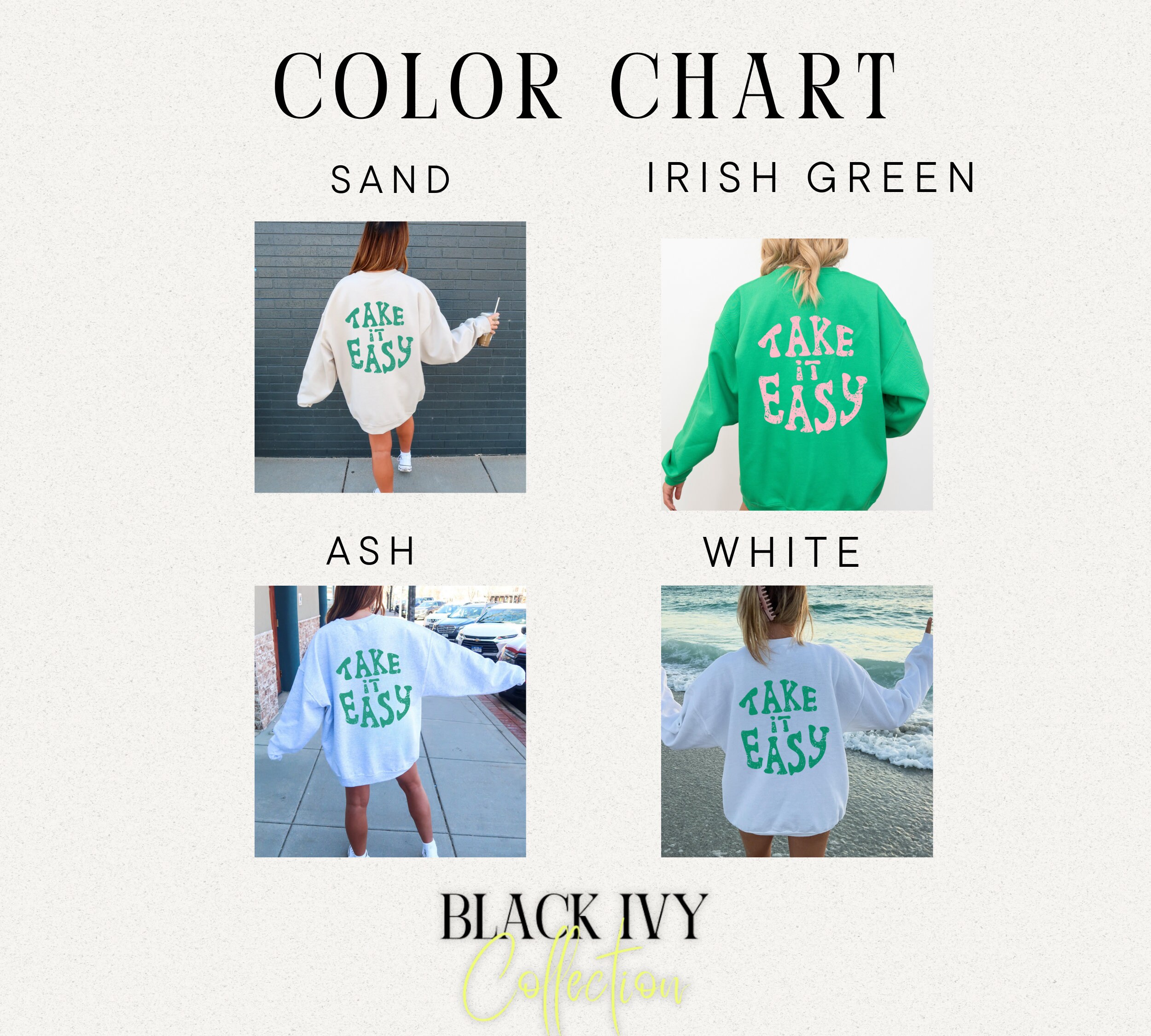 Take it easy  Take It Easy Crewneck Sweatshirt Green Y2K Hoodie Positivity