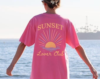 Solnedgångströja Strandgrafik-tröja Överdimensionerad kust-t-shirt Sommarsemestertröja Estetisk solnedgångströja Solnedgångsälskare Gåva till tonåring