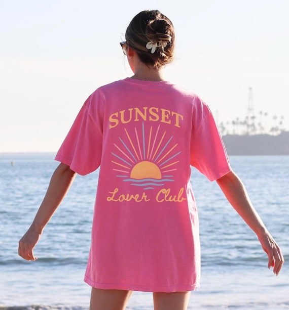 Sunset Shirt Beachy Graphic Tee Oversized Coastal T-shirt Summer
