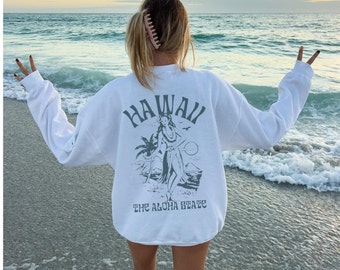 Cute Hawaii Shirt Trendy Surf Hoodie Aesthetic Hawaii Sweatshirt Oversized Beach Crewneck Sweatshirt Hawaii Coconut Girl Ocean Beach Hoodie