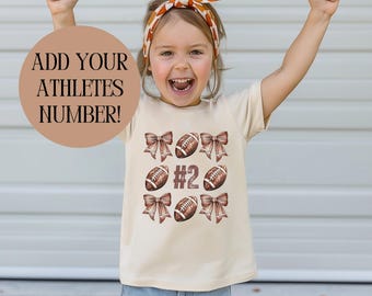 Camiseta de fútbol para niños pequeños con número, camiseta de fútbol para hermanas, camiseta con lazo, camiseta de fútbol personalizada para hermanos, camiseta deportiva para niñas