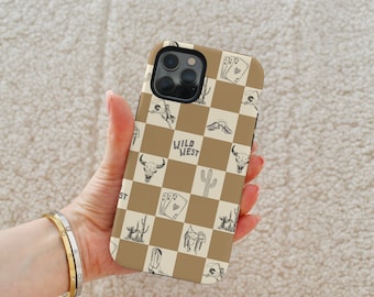 Cute Western Phone Case Cowboy Phone Case Cowgirl Phone Case Country Boho Phone Case Brown Checker Phone Case