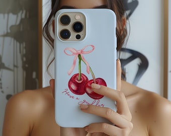 Cherry Phone Case Have a Good Day Phone Case Preppy Phone Case Girly Aesthetic Coquette Bow Phone Case Retro