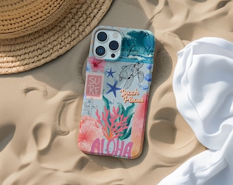 iPhone・スマホケース Society6 Summer Love Vintage Beach by RexLambo Amazon.com: Turtle Aesthetic Collage Case Compatible with
