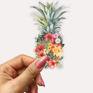 Pineapple Sticker Hawaii Stickers Pineapple Flowers Sticker Hibiscus Flowers Sticker Vinyl Sticker for Laptop Water Bottle Notebook