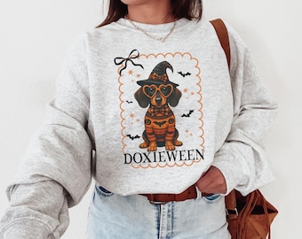 Dachshund Halloween Sweatshirt Weiner Dog Fall Sweatshirt Doxieween Creweneck Sweatshirt Halloweenie Pullover for Dachshund Mom