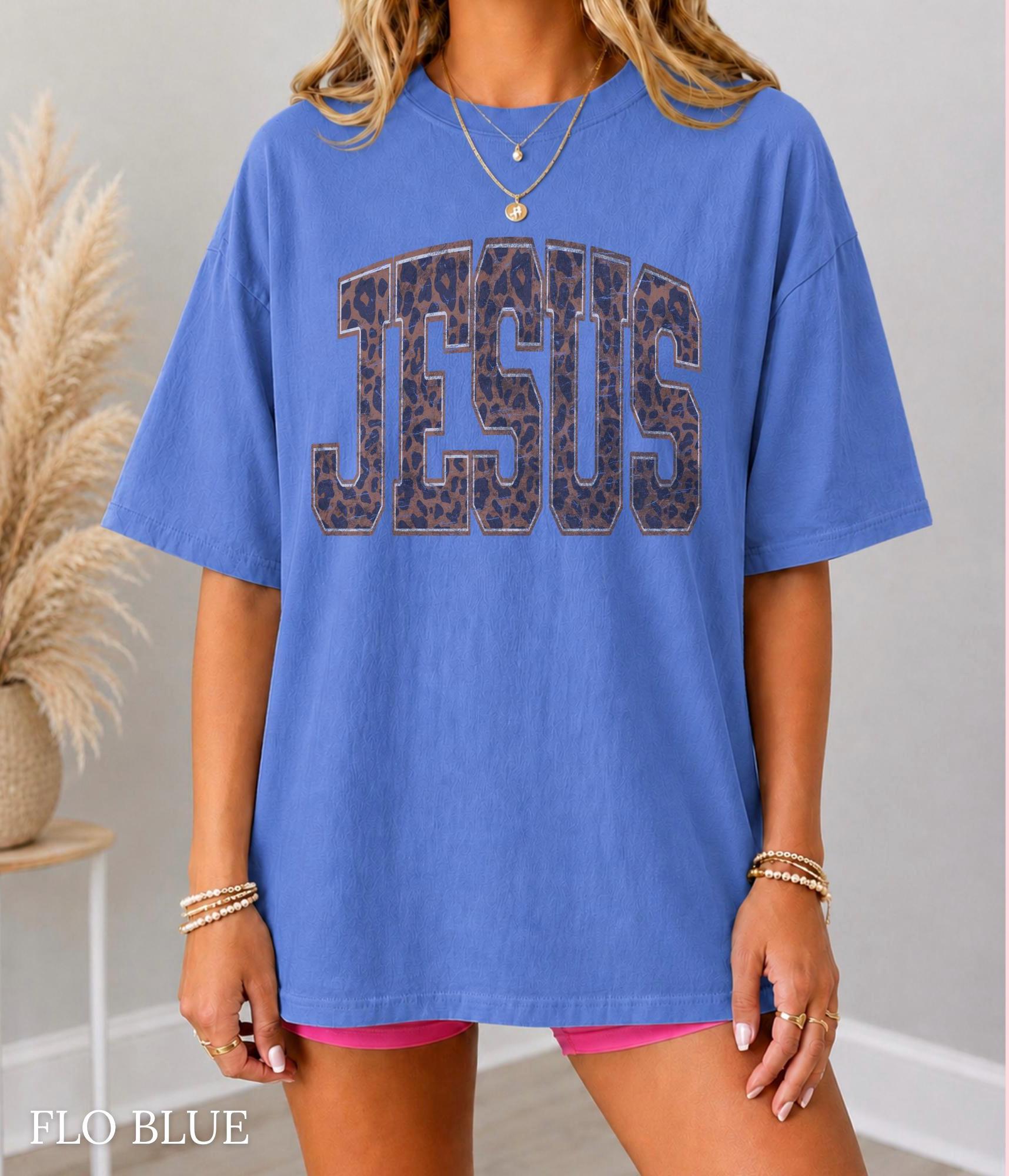 Leopard Jesus Shirt Christian Graphic Tee Comfort Colors Oversized Tshirt Trendy Faith Based Apparel Vintage Religious Shirt for Women