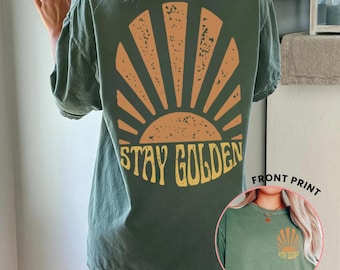 Stay Golden Shirt Boho Graphic Tshirt Golden Sun Tee Abstract Retro Sun T-Shirt Oversized Shirt Words On Back Aesthetic Shirts