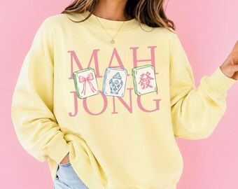 Mahjong Sweatshirt Comfort Colors Crewneck Cute Girly Mahjong Sweater Gift for Women Preppy Game Night Crewneck Mahjong Club Tile Game
