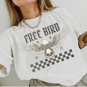Camiseta Free Bird, camiseta Boho con colores cómodos, camiseta Free Bird, camiseta de águila, camiseta de banda de la vieja escuela, camiseta Thunderbird, camiseta de música retro, camiseta de moda