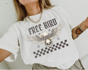 Camiseta Free Bird, camiseta Boho con colores cómodos, camiseta Free Bird, camiseta de águila, camiseta de banda de la vieja escuela, camiseta Thunderbird, camiseta de música retro, camiseta de moda