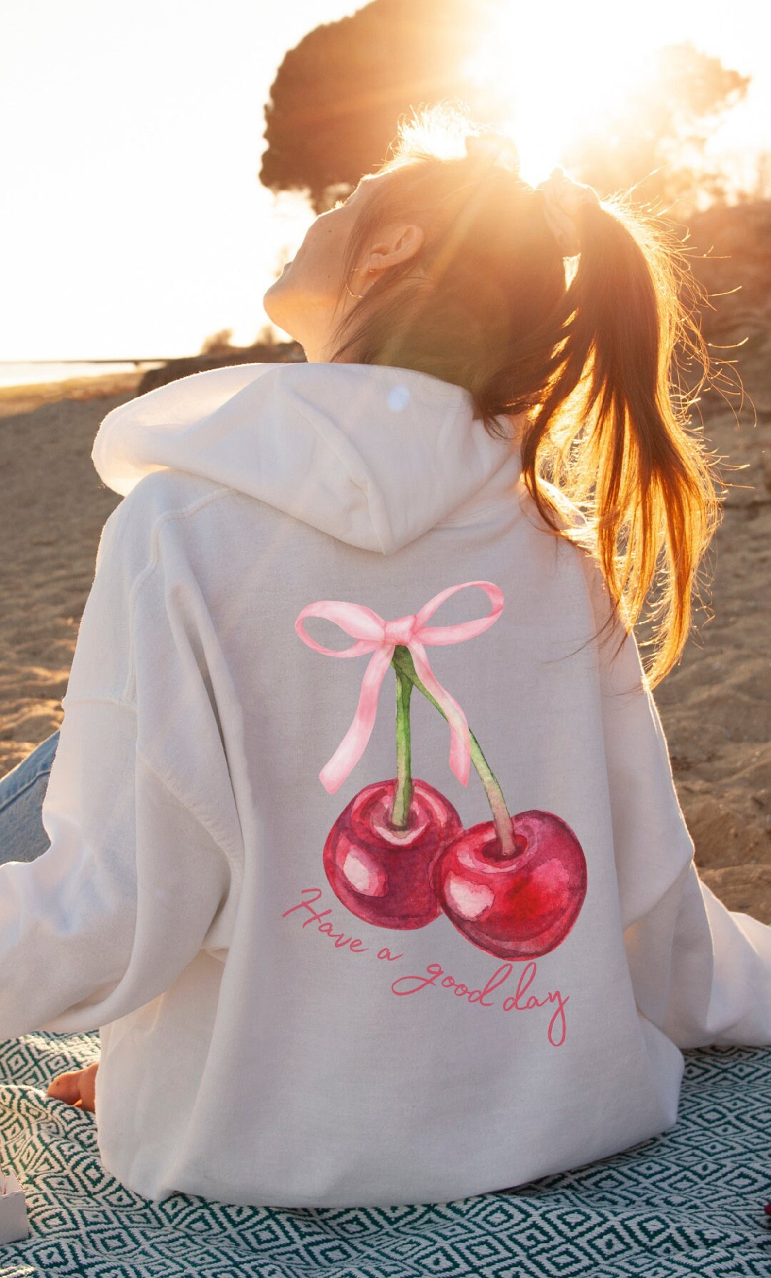 Coquette Cherry Hoodie Have A Good Day Hoodie Words on Back Coquette ...