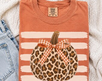 Fall Comfort Colors Pumpkin Shirt Leopard Autumn Tshirt Cute Pumpkin Patch Graphic Tee Trendy Shirt October