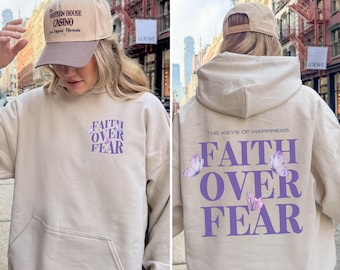 Faith Over Fear Christian Hoodie for Women Trendy Religious Streetwear Oversized Sweatshirt Bible Verse Aesthetic Y2K Hoodie Preppy