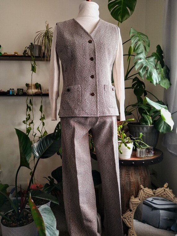 1970s Vintage Polyester Vest Pantsuit (M/L) - image 2