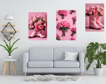 Gallery wall art of three pink posters Gallery wall art of pink bouquet Set of three posters with pink bouquet Set of three pink posters