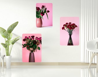 Gallery Wall Art Set of 3 Prints FLOWER  Set of 3 pink posters Gallery of 3 pink posters Set of 3 flowers posters