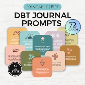 DBT-dagboekprompts, angstkaarten, sociale psychologie, geestelijke gezondheid, therapiehulpmiddelen, emotionele regulatie, mindfulness, noodtolerantie