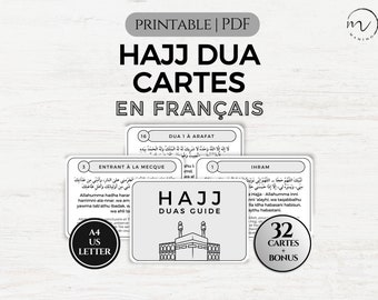 Cartes du Hajj Dua en français, Cartes imprimables du Hajj Duas en français, Cartes-éclair du Hajj, Dua islamique, Cartes de rappel Dua, PDF imprimable minimaliste