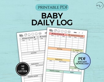 Infant Daily Log Printable, Baby Care Log, Nanny Notes Template Nanny Report, Newborn Tracker, PDF Instant Download A4/A5/Letter