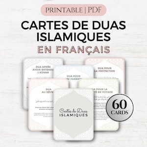 Tarjetas Dua islámicas en francés, Douas Cartes en Français, Dhikr diario, Duas musulmanas, Tarjetas de oración digitales, Tarjetas didácticas islámicas, PDF imprimible
