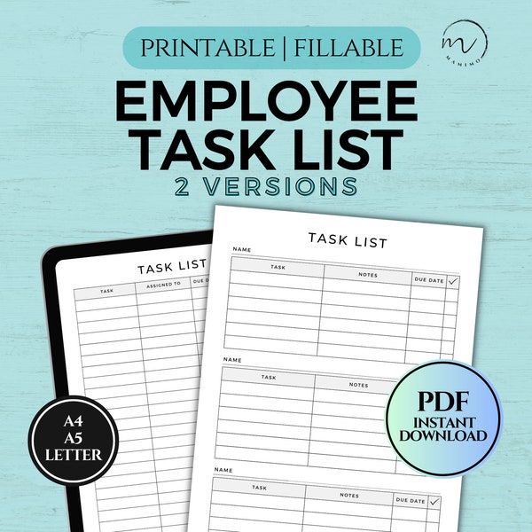 Employee Task List, Assignment Sheet, Employee Timekeeping Sheet, Task Management, Work Schedule Tracker, Printable And Fillable PDF