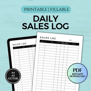 Registro diario de ventas / Seguimiento de ventas / Planificador de pequeñas empresas Side Hustle / Plantilla de seguimiento de pedidos / PDF imprimible y rellenable A4/A5/Tamaño carta