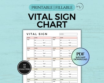Vital Signs Sheet, Nursing Notes, Vital Sign Log, Nurse Brain Sheet, PCT / CNA Patient Chart, Printable Fillable PDF A4/A5/Letter Size