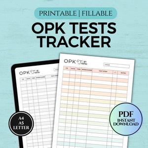 Rastreador de pruebas OPK, tiras de pruebas de ovulación, planificador de fertilidad, registro del kit de predicción de ovulación, planificador TTC, PDF editable imprimible A4/A5/Carta