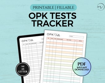 Suivi des tests OPK, bandelettes de test d'ovulation, planificateur de fertilité, journal du kit de prédiction de l'ovulation, planificateur TTC, PDF modifiable imprimable A4/A5/Lettre