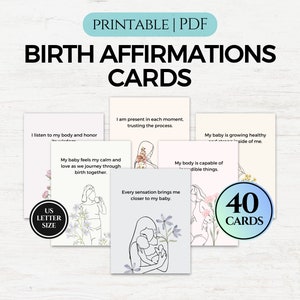 Tarjetas de afirmación de nacimiento, tarjetas de afirmación de embarazo, tarjetas florales de aliento para la lactancia, nacimiento positivo, para nuevas mamás, afirmaciones de parto