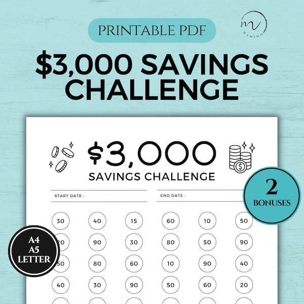 3K Savings Challenge Printable, 3000 Savings Challenge, Money Challenge, 3,000 Savings Tracker, Floral Envelope, PDF A4, A5, US Letter Size