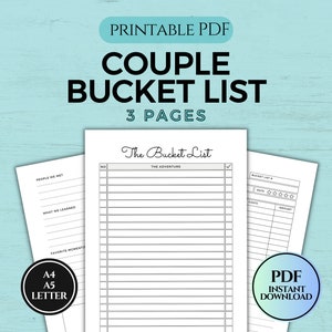 Lista de deseos para parejas imprimible, plantilla de lista de deseos, objetivos de parejas, ideas para citas, registre sus aventuras, recuerdos, PDF A4/A5/tamaño carta
