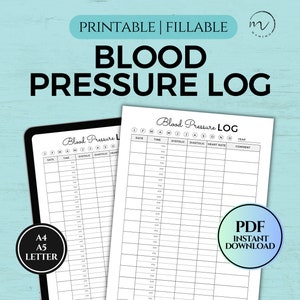 Bloeddruklogboek | Bloeddruktracker | Bloeddrukgrafiek | Hypertensie volgen | Afdrukbare en invulbare PDF-formaat A4/A5/Letter