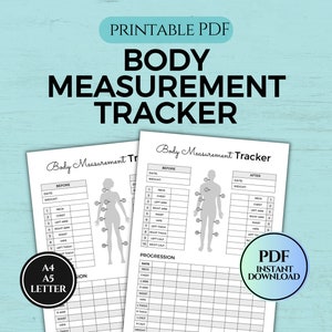 Afdrukbare tracker voor lichaamsmetingen | Gewichtsverliestracker | Lichaamsmetingstabel |  Mannelijk en vrouwelijk | Pdf direct downloaden (A4/A5/Letter-formaat)
