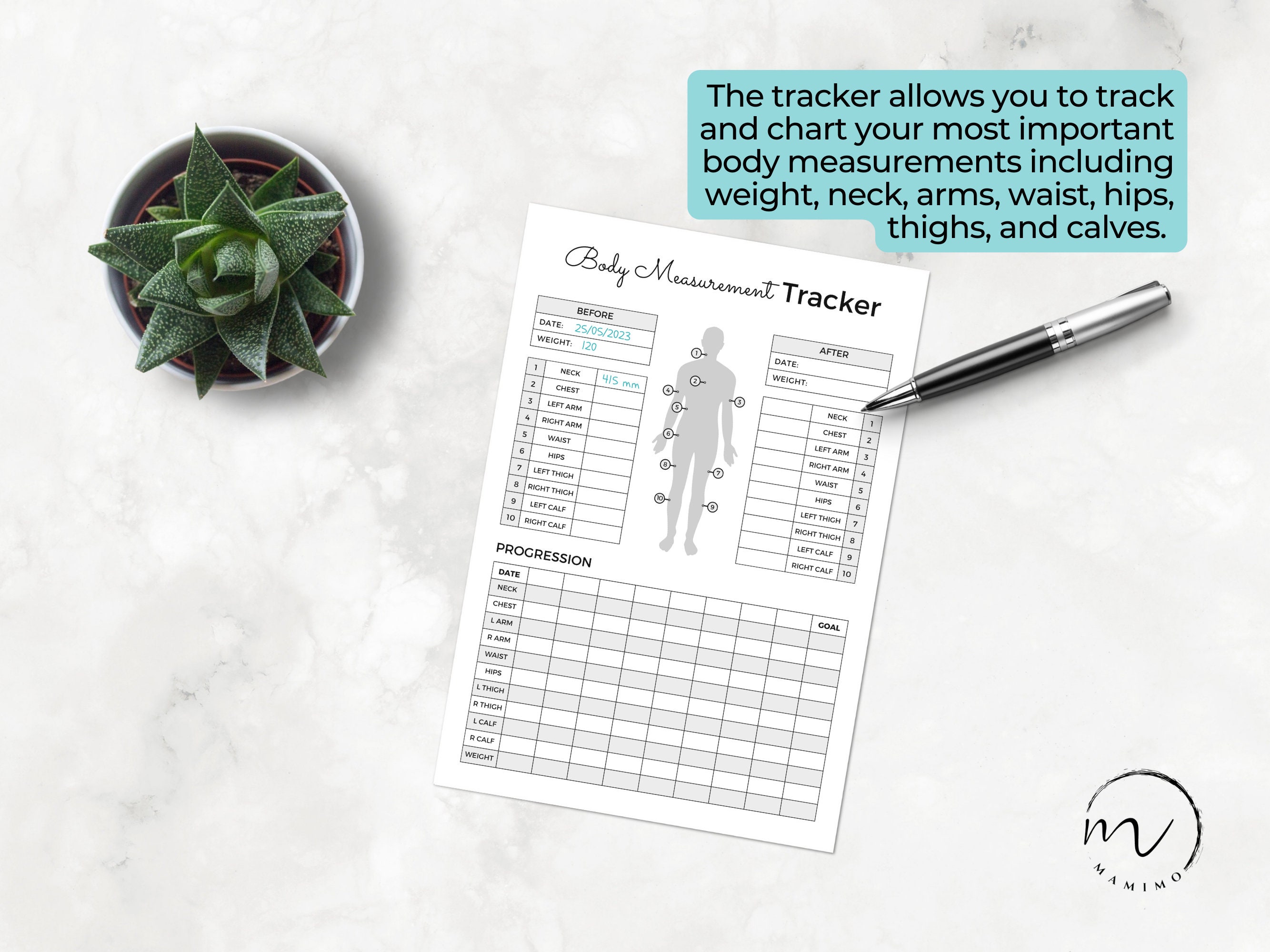 Body Measurement Tracker Printable | Weight Loss Tracker | Body ...