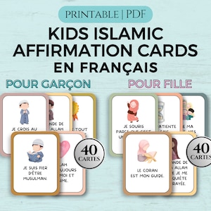 Islamitische bevestigingskaarten voor kinderen in het Frans, educatieve kaarten, moslimaffirmations en Français, islamitisch onderwijs, islamitisch decor, pdf