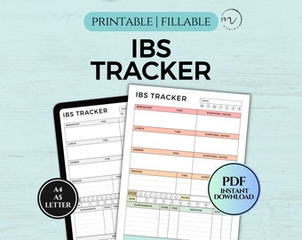 IBS Food Diary Tracker, Journal des symptômes, Journal d’intolérance alimentaire et de sensibilité, Suivi des mouvements intestinaux, PDF imprimable et remplissable A4/A5/Lettre