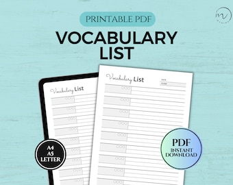 Vocabulary List Printable, Language Study Notebook Template, Language Learning, Vocabulary Note, PDF Instant Download A4/A5/Letter Size