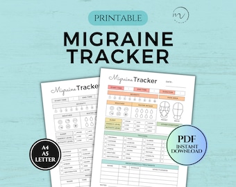 Migräne Tracker Printable | Chronischer Schmerz Tracker | Schmerzsymptome | Migräne Schallplatte | Gesundheit Einsatz | Druckbare PDF A4/A5/Letter Größe