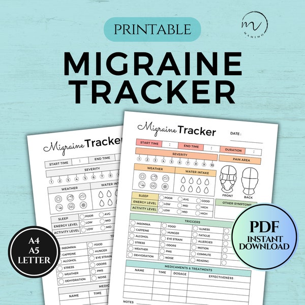 Migraine Tracker Printable | Chronic Pain Tracker | Pain Symptoms | Migraine Record | Health Insert | Printable PDF A4/A5/Letter Size