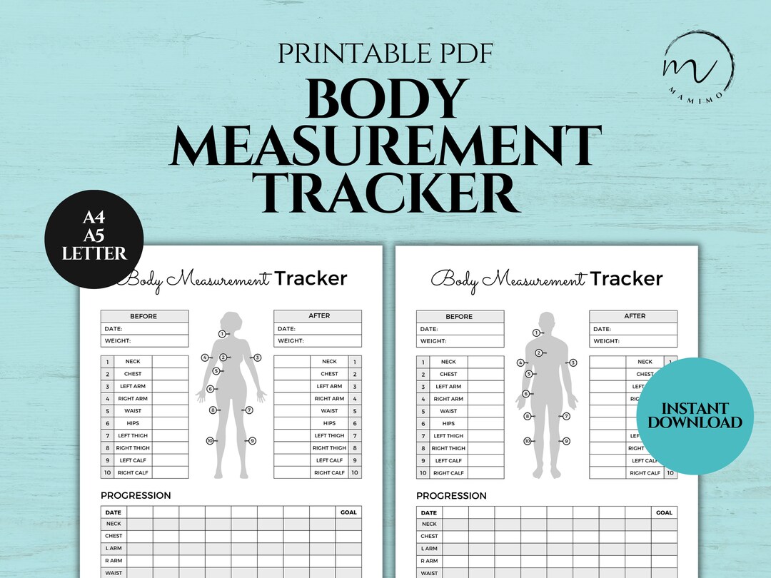 Body Measurement Tracker Printable Weight Loss Tracker Body Measurement Chart Male and Female