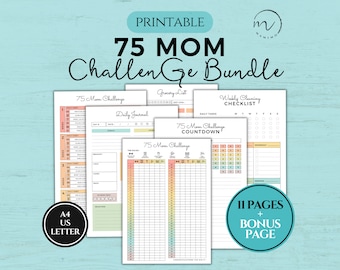 75 Mom Challenge Printable Bundle, 75 Day Mom Challenge Journal Template, Easy Challenge Tracker Pack, Meal Planner, Cleaning Checklist
